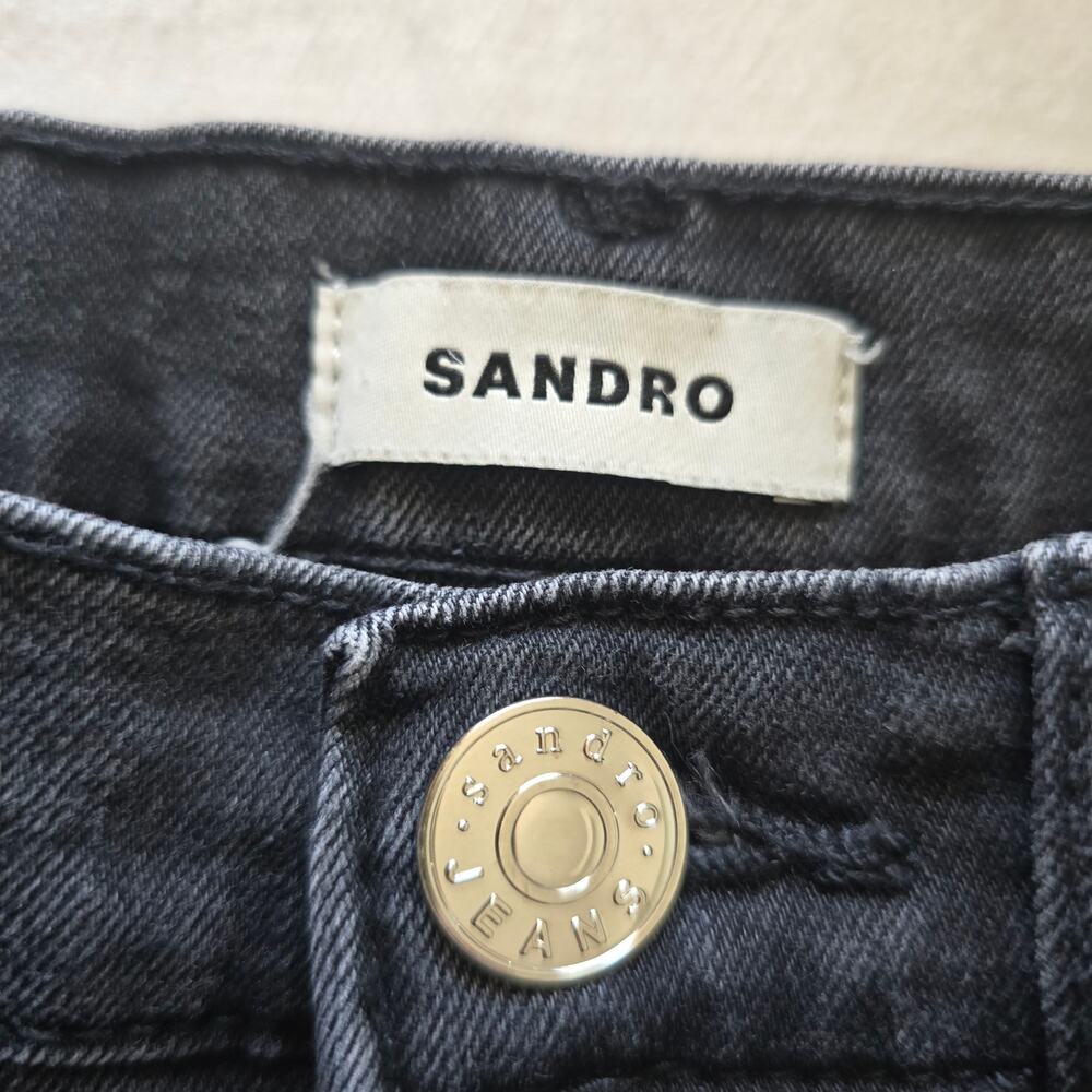Sandro Paris Womens High Waisted Ankle Raw Hem Slim Jeans Size-S (36) Black - Picture 3 of 11